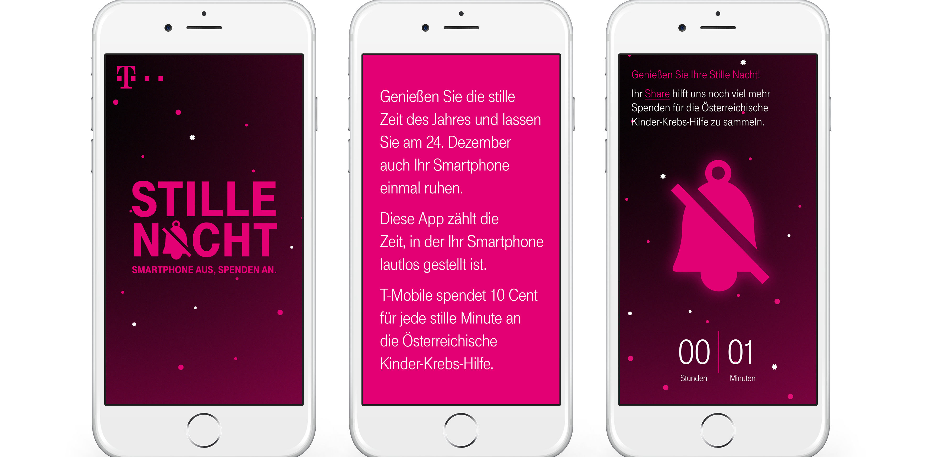 Smartphone aus, Spenden an: T-Mobile spendet für jede stille Minute an die Österreichische Kinder-Krebs-Hilfe